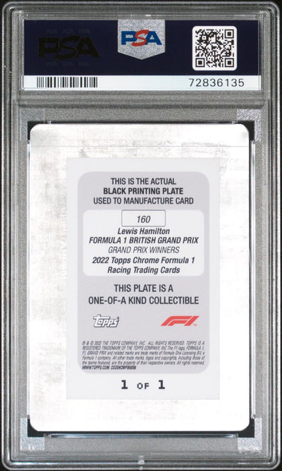 1/1 Black Printing Plate - Lewis Hamilton #160 - 2022 Topps Chrome F1