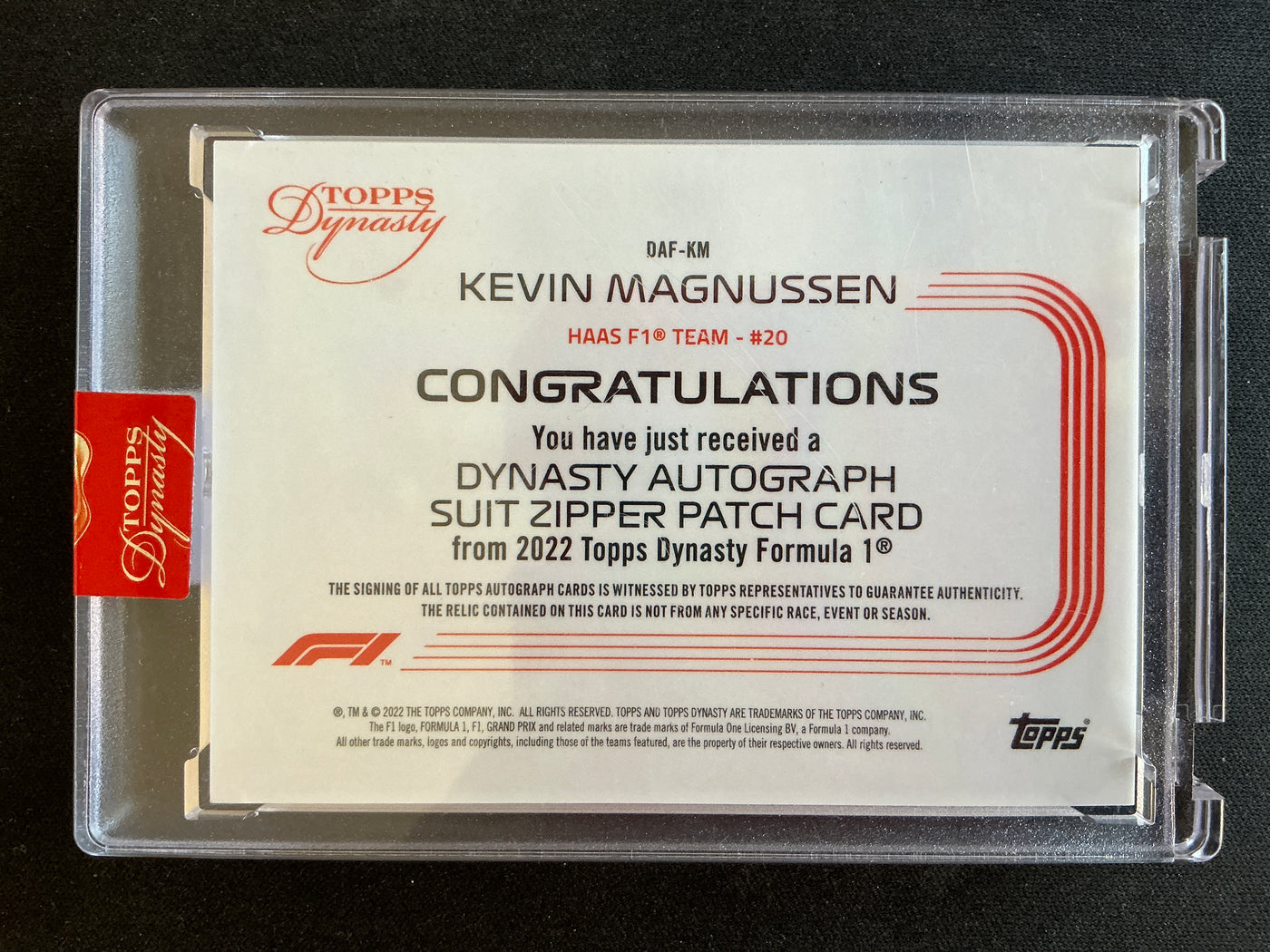 05/10 Kevin Magnussen #DAF-KM - 2022 Dynasty Autograph Suit Zipper