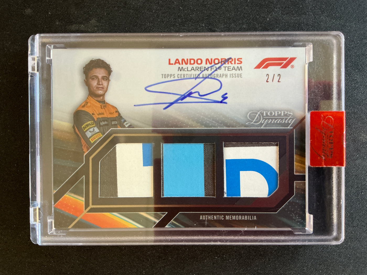 2/2 - Lando Norris #SDTRA-LNII - Triple Relic Autograph Card - 2023 Topps Dynasty F1