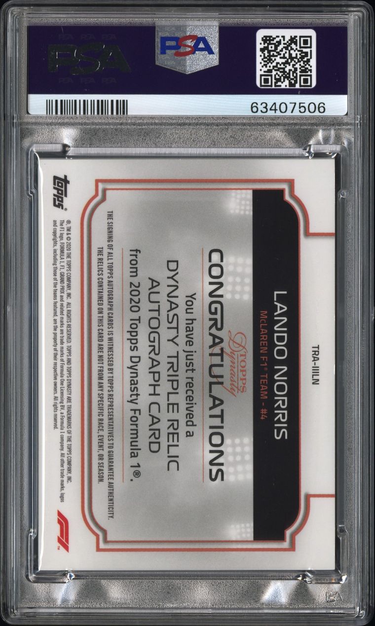 PSA 9 - 02/10 - Lando Norris - MCLaren F1 Team  #4 - Dynasty Autograph Tripple Relic -