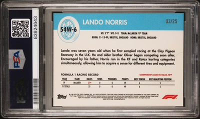 PSA 9 - 03/25 Lando Norris #54W-6 - 2020 Topps Chrome F1 - Orange - Rookie Card