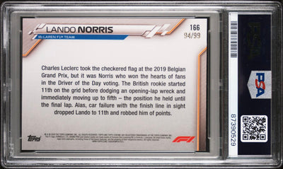 PSA 9 - /99 - RC - Lando Norris #166 - Aqua - 2020 Topps Chrome F1 - Rookie Card