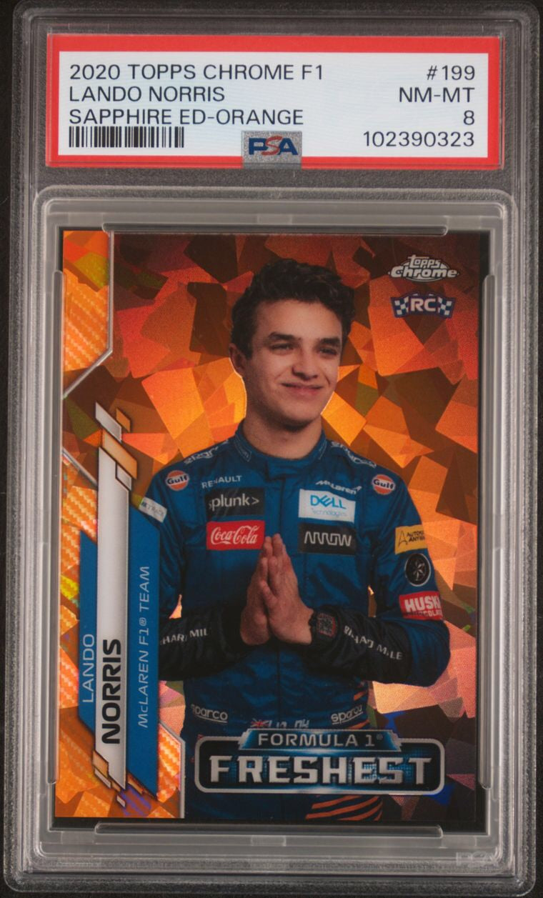 PSA 8 - /25 Lando Norris #199 - Sapphire - 2020 Topps Chrome F1 - Orange - Rookie Card