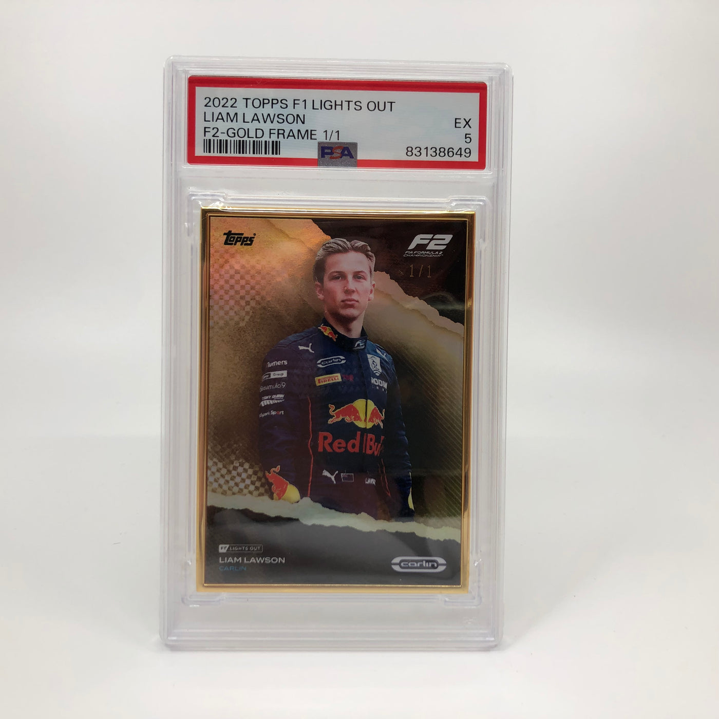 1/1 Gold Frame - Liam Lawson - F2 Driver - 2022 Lights Out - PSA 5