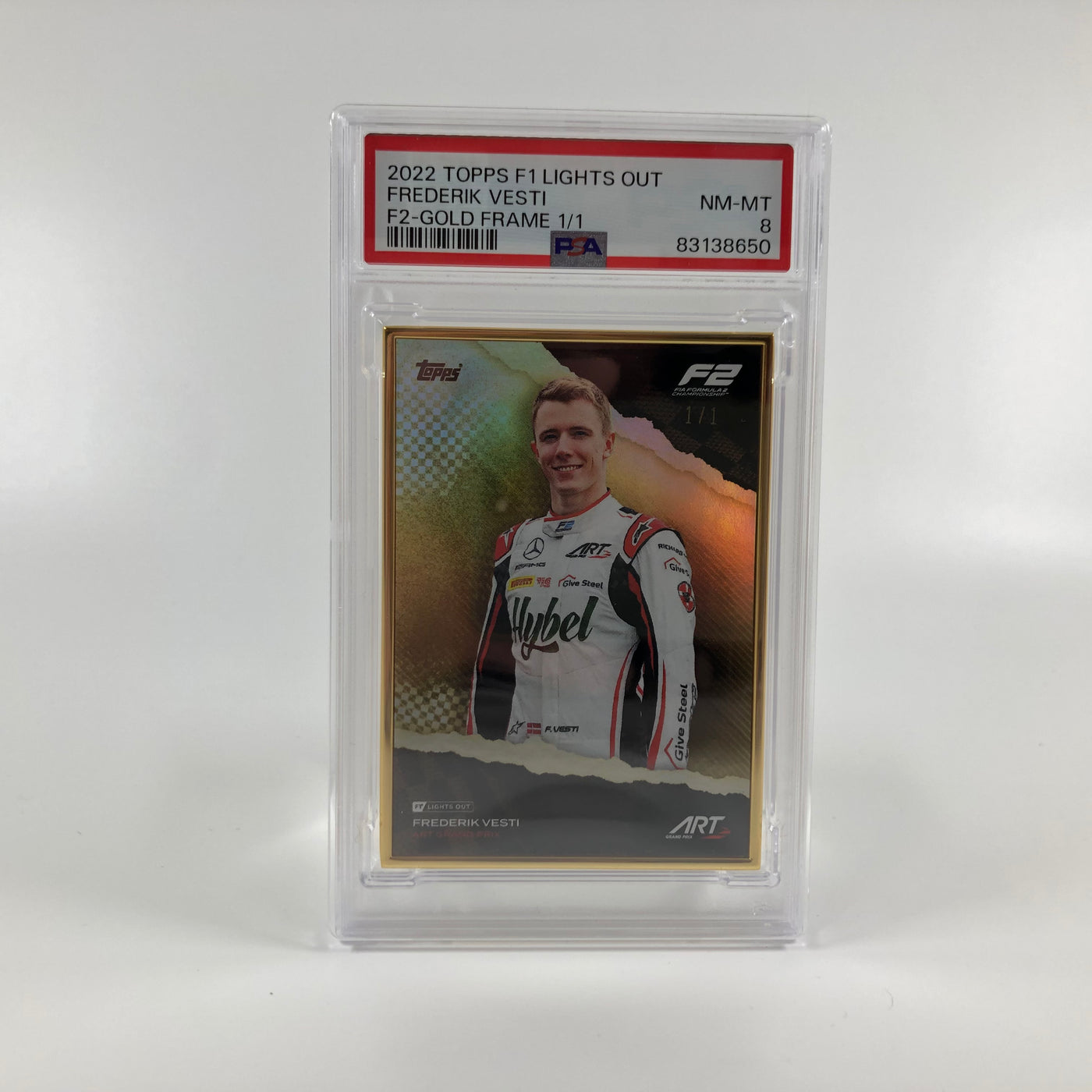 1/1 Gold Frame - Frederik Vesti - F2 Driver - 2022 Lights Out - PSA 8