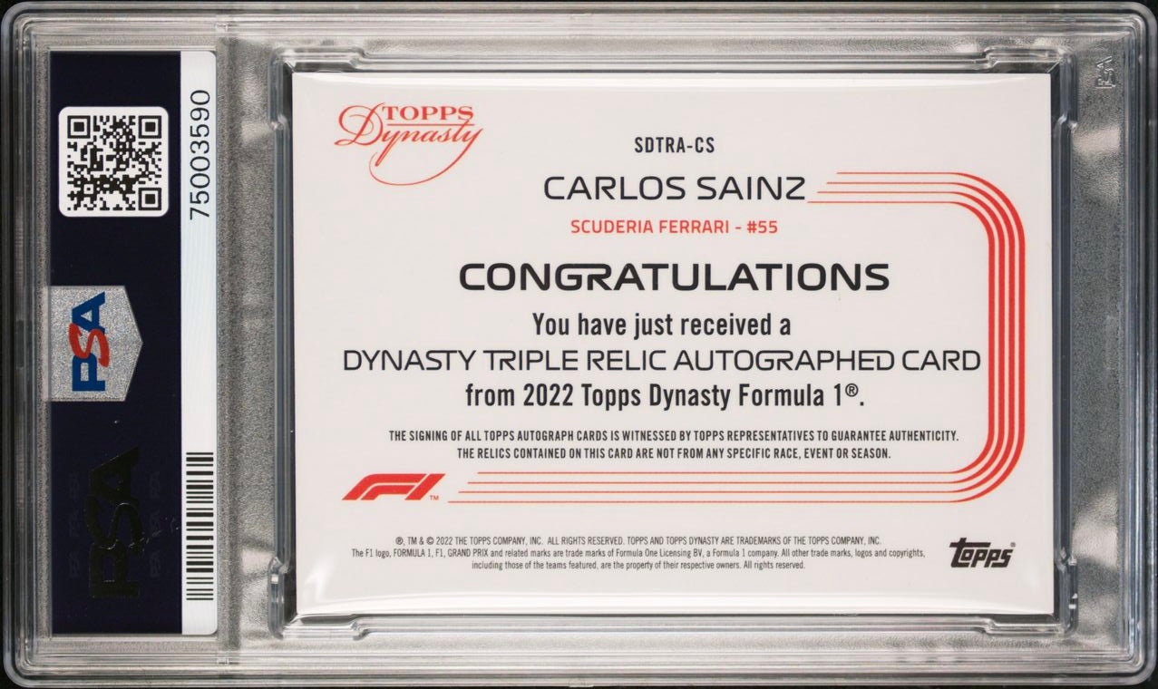 /2 - Carlos Sainz - SDTRA-CS - Triple Relic Autographed Card - 2022 Topps Dynasty F1