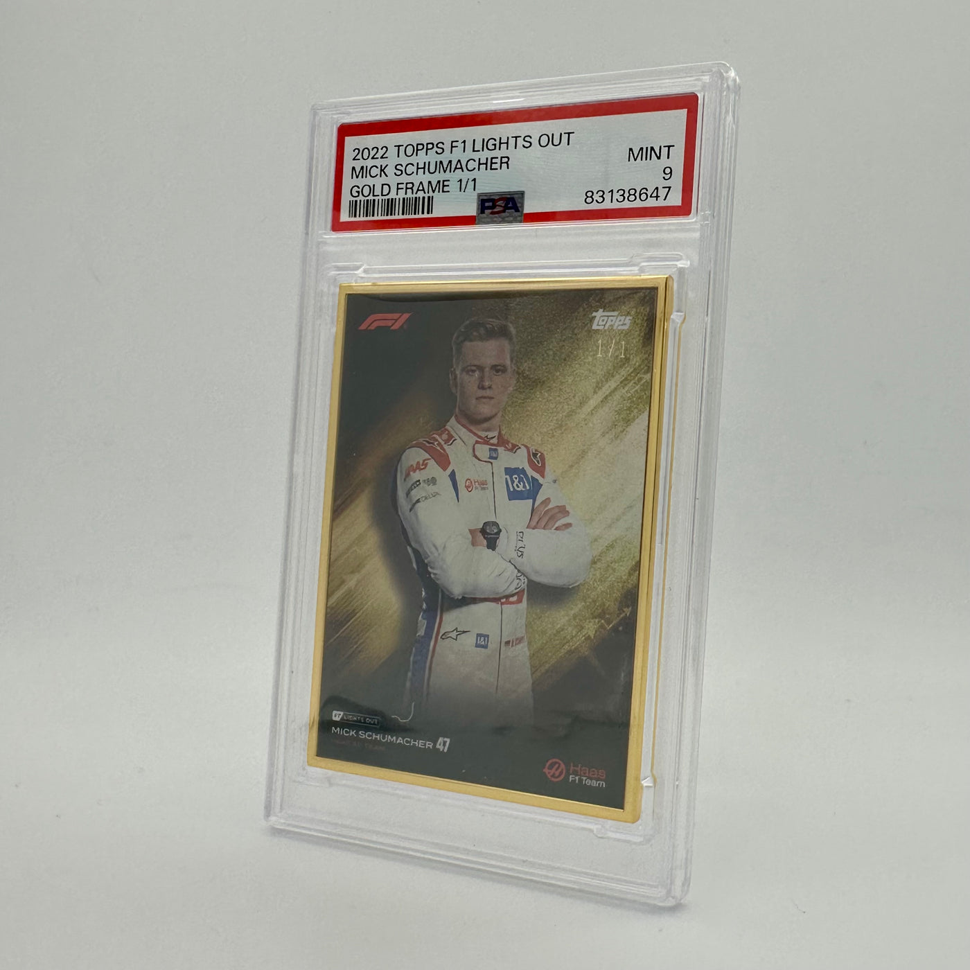 1/1 Gold Frame - Mick Schumacher - Driver - 2022 Lights Out - PSA 9