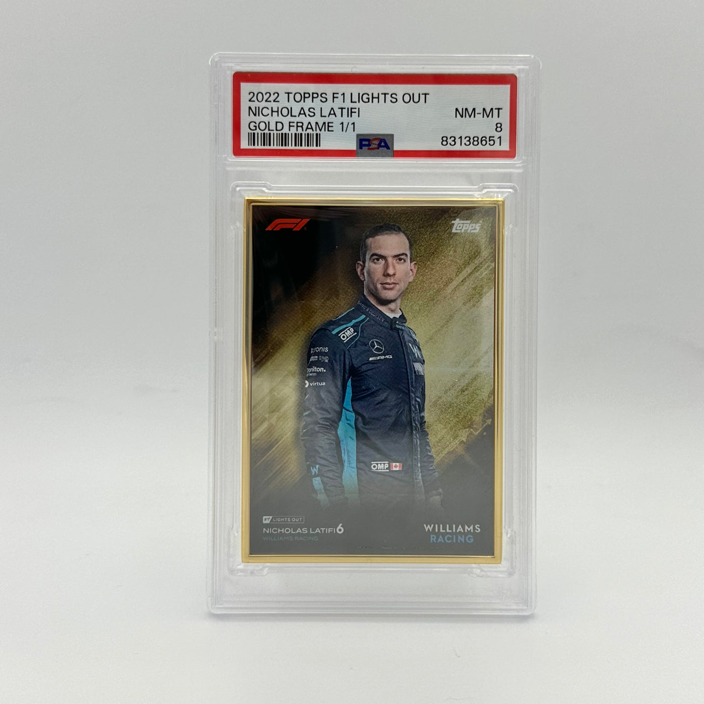 1/1 Gold Frame - Nicholas Latifi - Driver - 2022 Lights Out - PSA 8