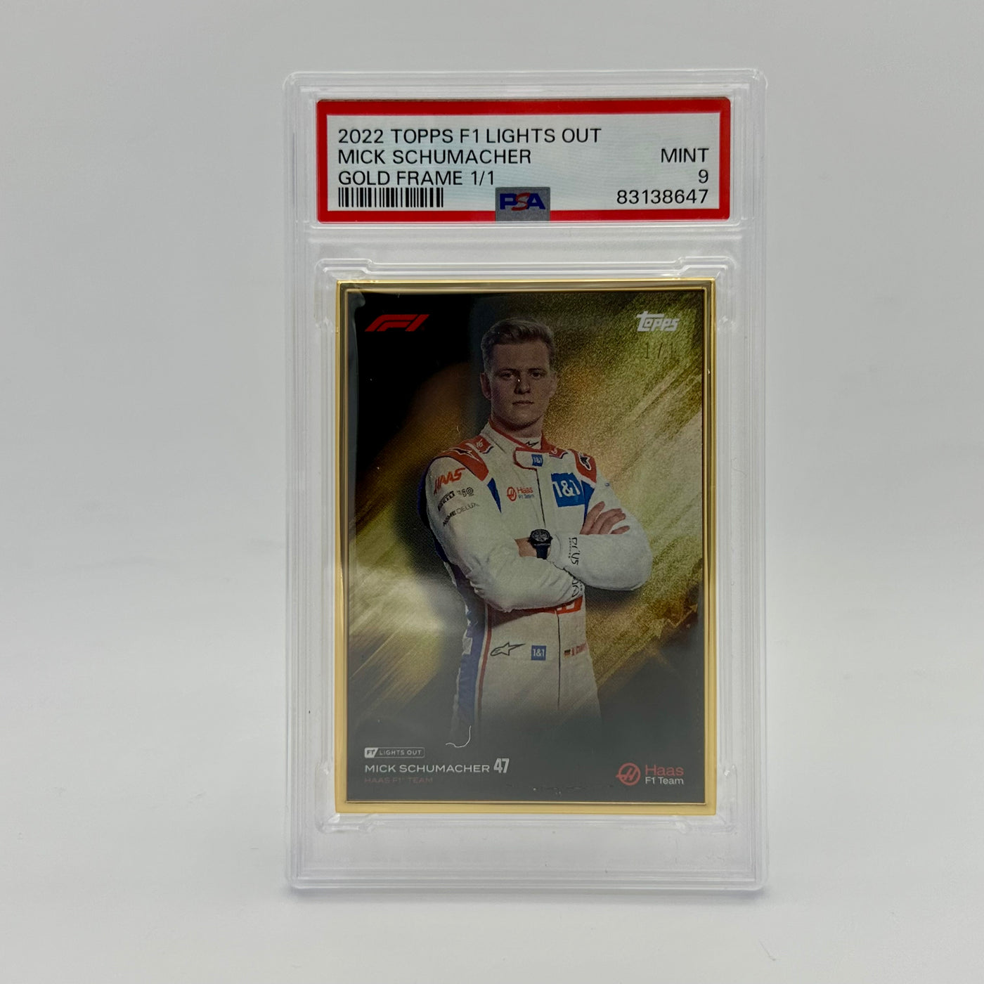 1/1 Gold Frame - Mick Schumacher - Driver - 2022 Lights Out - PSA 9