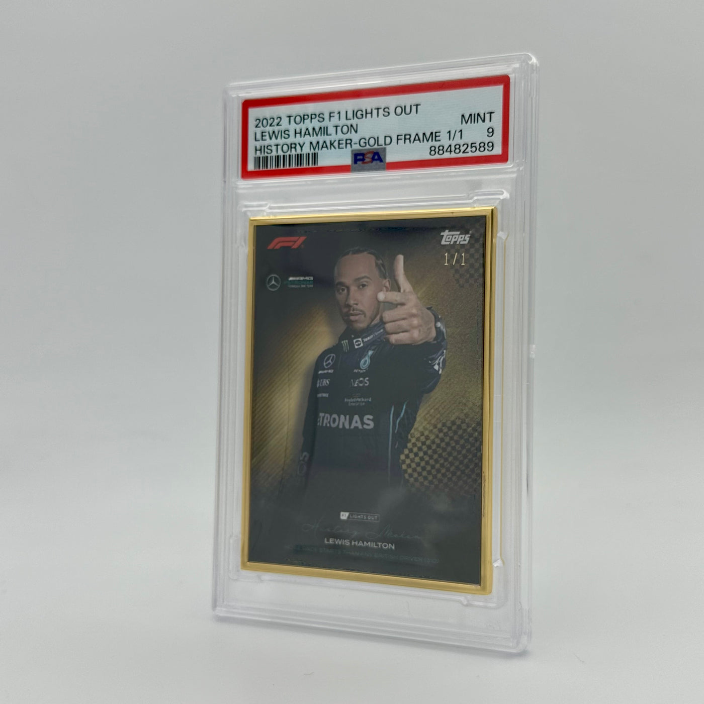 1/1 Gold Frame - Lewis Hamilton - History Maker - 2022 Lights Out - PSA 9