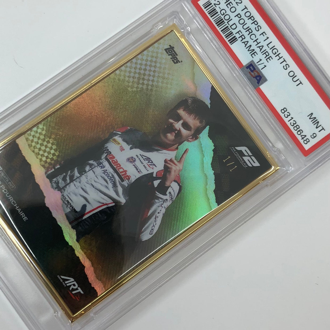 1/1 Gold Frame - Theo Pourchaire - F2 Driver - 2022 Lights Out - PSA 9