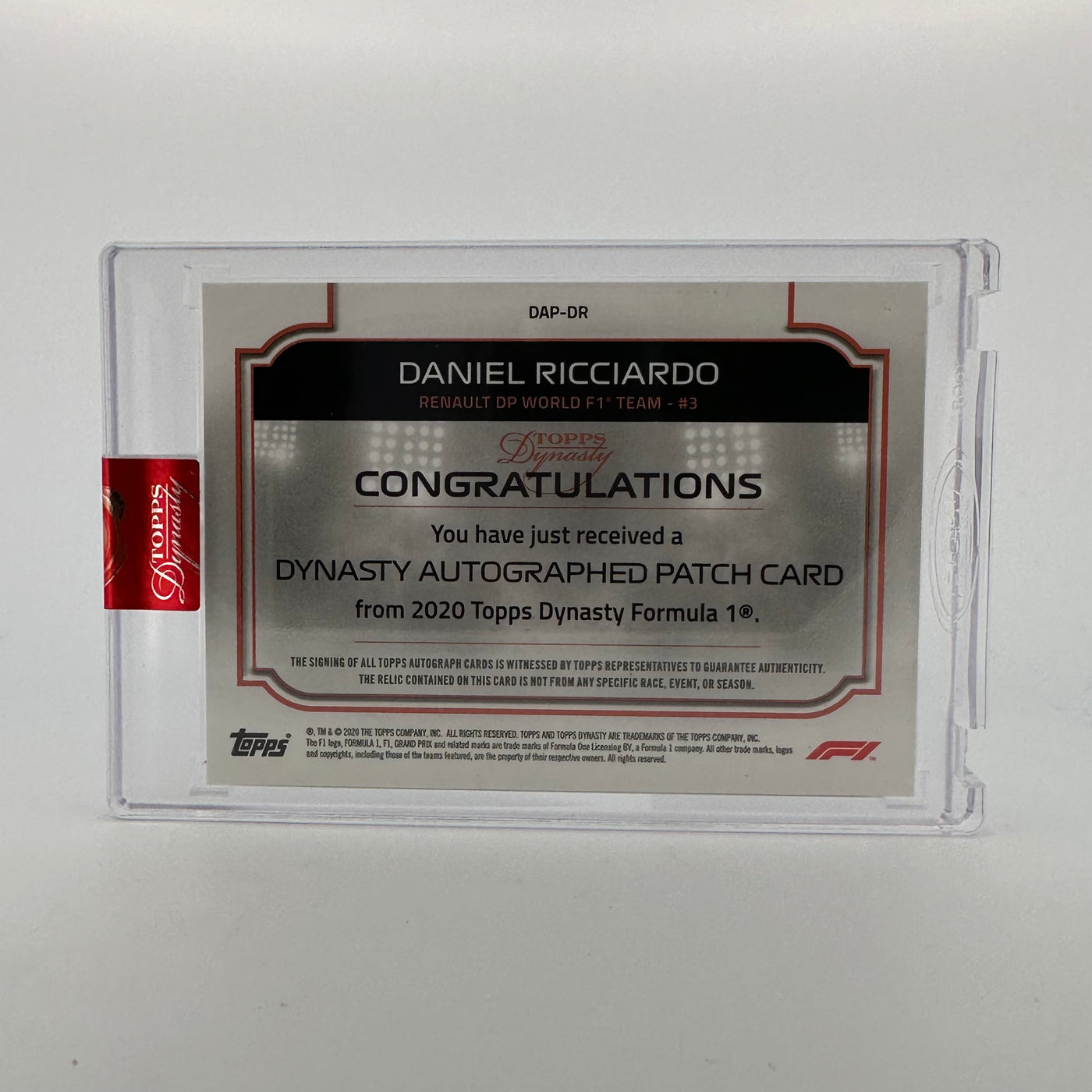 04/10 Silver - Daniel Ricciardo #DAP-DR - 2020 Dynasty Autograph Patch