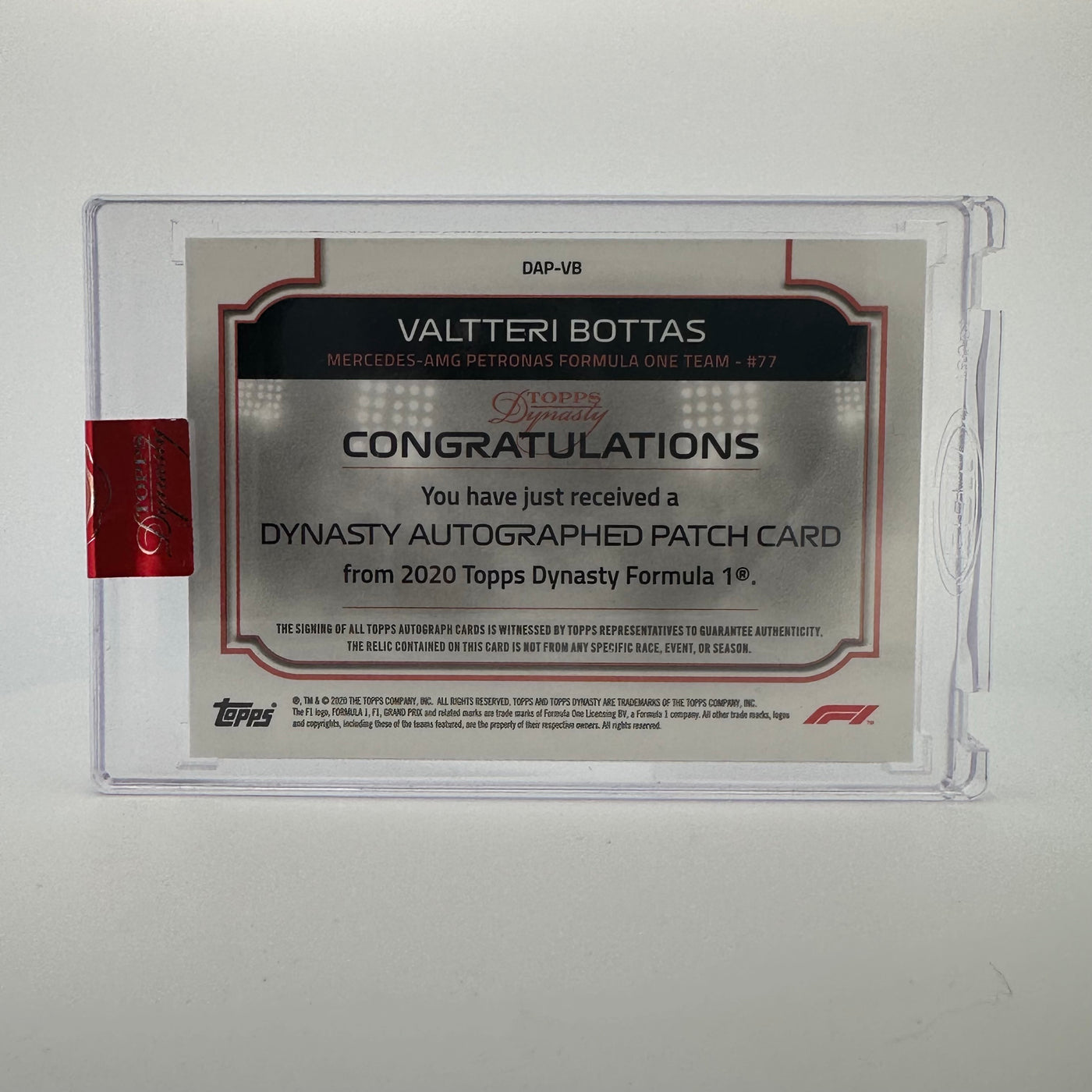 5/5 Red - Valtteri Bottas #DAP-VB - 2020 Dynasty Autograph Patch