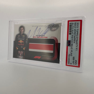 1/2 & 2/2 - Max Verstappen #MV - Auto Flag Patch - 2022 Topps Dynasty F1 - PSA 8