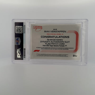 1/2 & 2/2 - Max Verstappen #MV - Auto Flag Patch - 2022 Topps Dynasty F1 - PSA 8