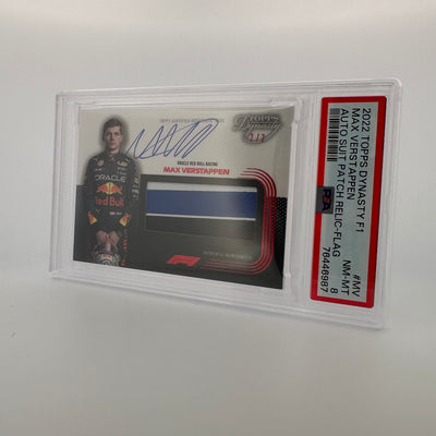 1/2 & 2/2 - Max Verstappen #MV - Auto Flag Patch - 2022 Topps Dynasty F1 - PSA 8