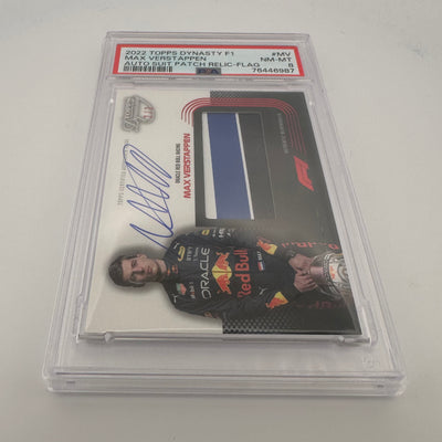 1/2 & 2/2 - Max Verstappen #MV - Auto Flag Patch - 2022 Topps Dynasty F1 - PSA 8