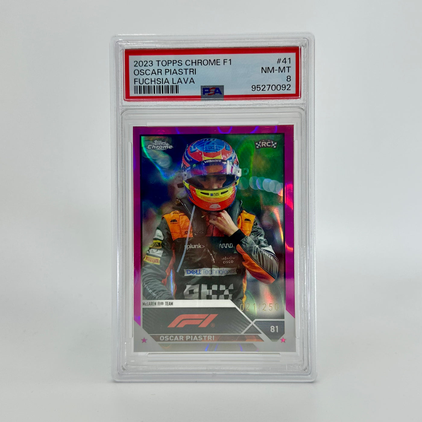 PSA 8 - 021/250 Oscar Piastri #41 - Fuchsia Lava - 2023 Topps Chrome F1 - Rookie Card