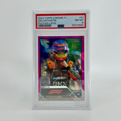 PSA 8 - 021/250 Oscar Piastri #41 - Fuchsia Lava - 2023 Topps Chrome F1 - Rookie Card