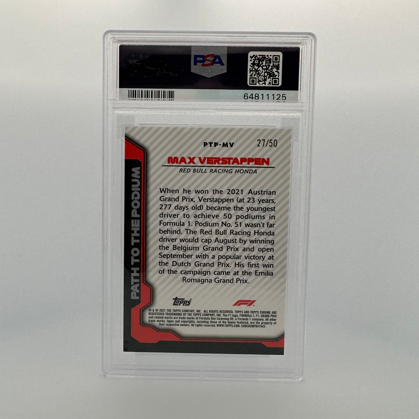 PSA 9 - 27/50 - MAX VERSTAPPEN #PTPM - PATH TO THE PODIUM - GOLD REFRACTOR