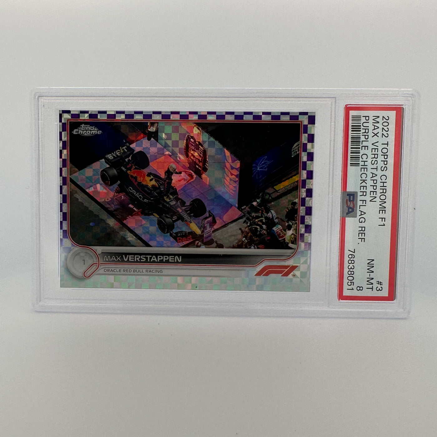 PSA 8 - 138/199 - MAX VERSTAPPEN #3 - PURPLE CHECKER FLAG REFRACTOR