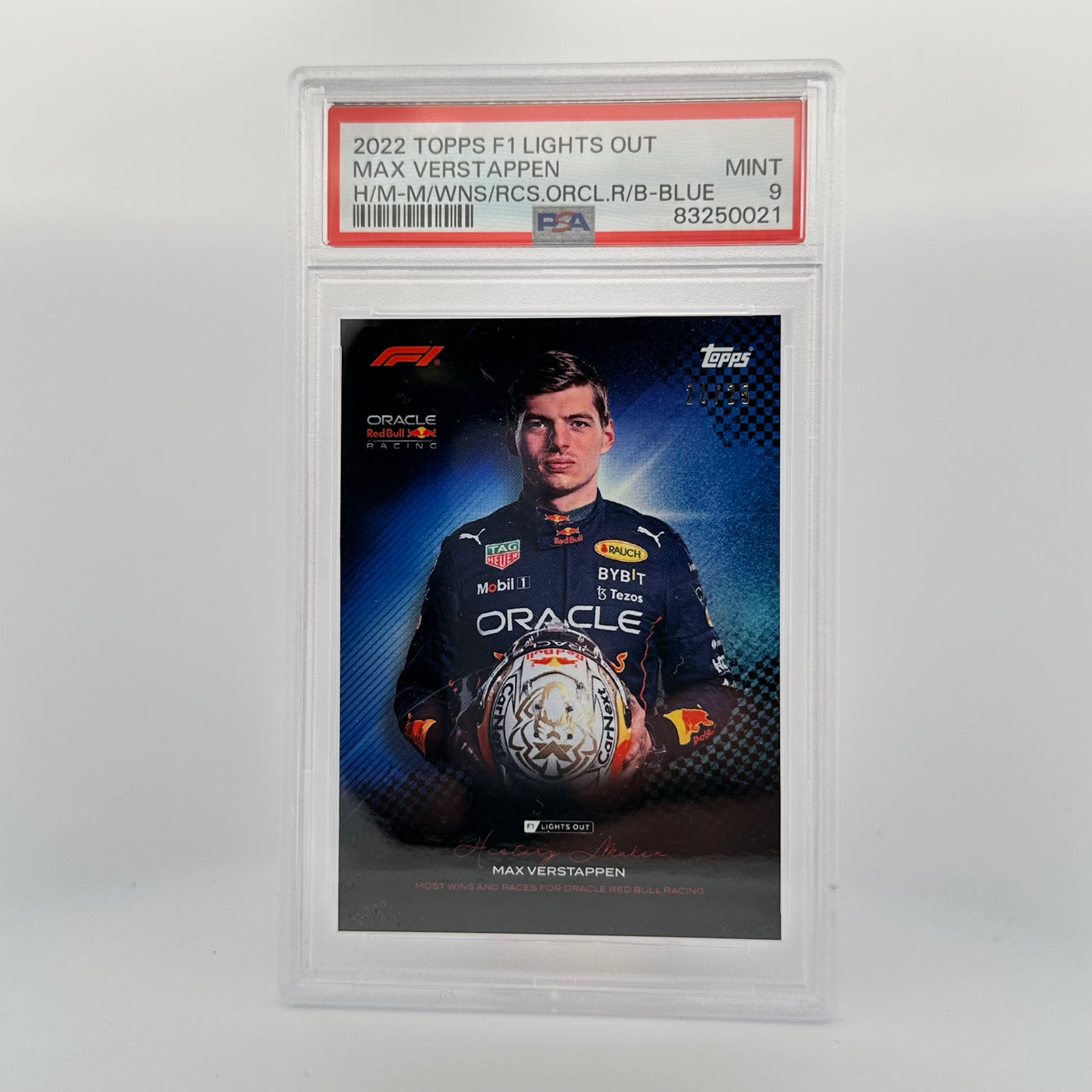 PSA 9 - 21/25 - Max Verstappen - History Maker - Most Wins And Races For Oracle Red Bull Racing - Blue