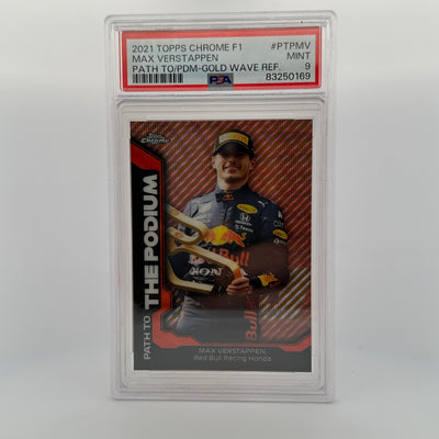 PSA 9 - 10/50 - Max Verstappen #PTPMV - Path To The Podium - Gold Wave Refractor