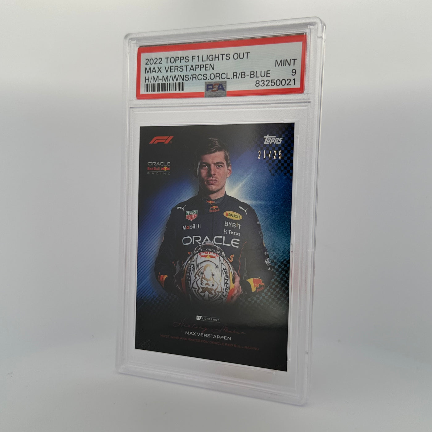 PSA 9 - 21/25 - Max Verstappen - History Maker - Most Wins And Races For Oracle Red Bull Racing - Blue