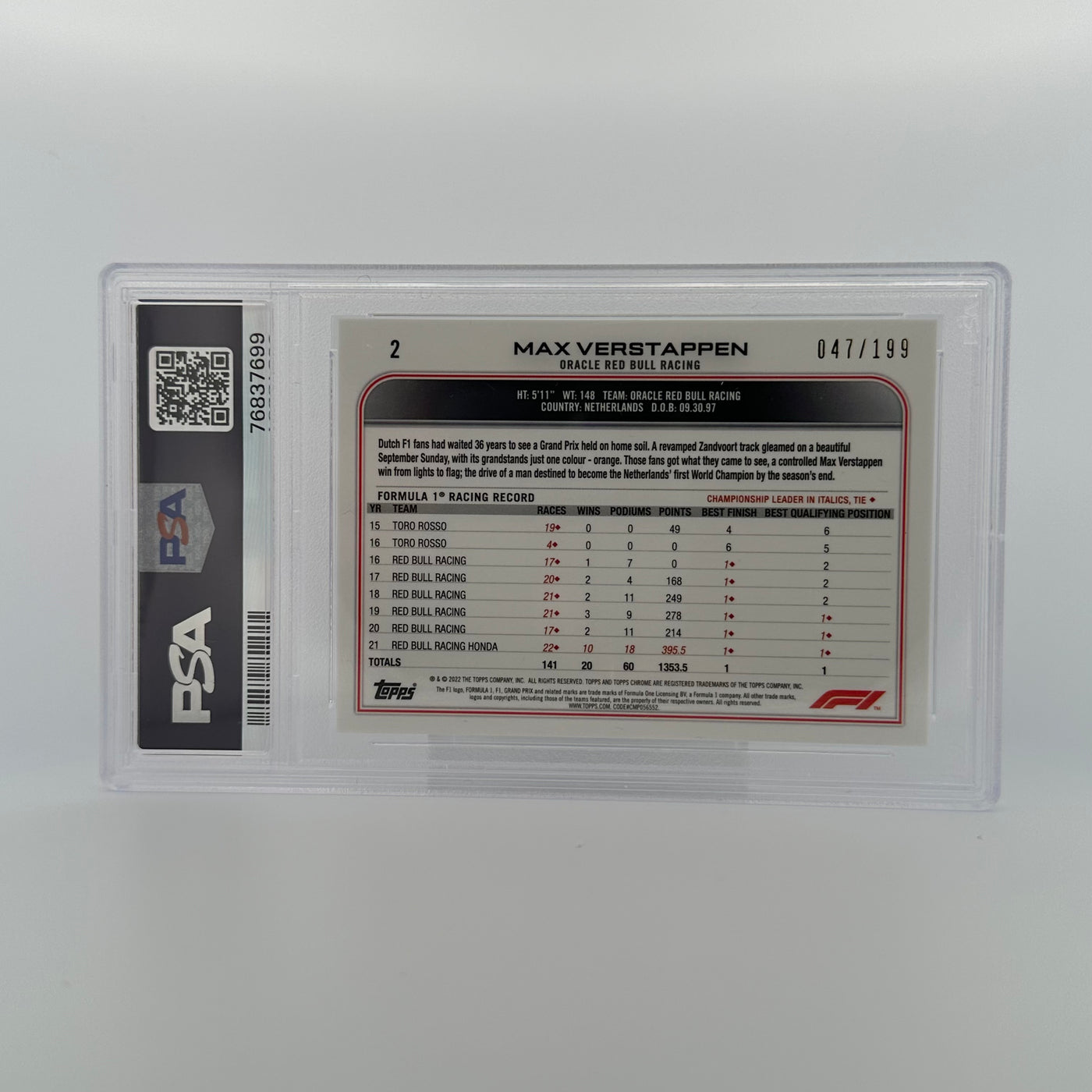 PSA 9 - /199 - MAX VERSTAPPEN #2 - SAPPHIRE EDITION - SSP - CHARTREUSE