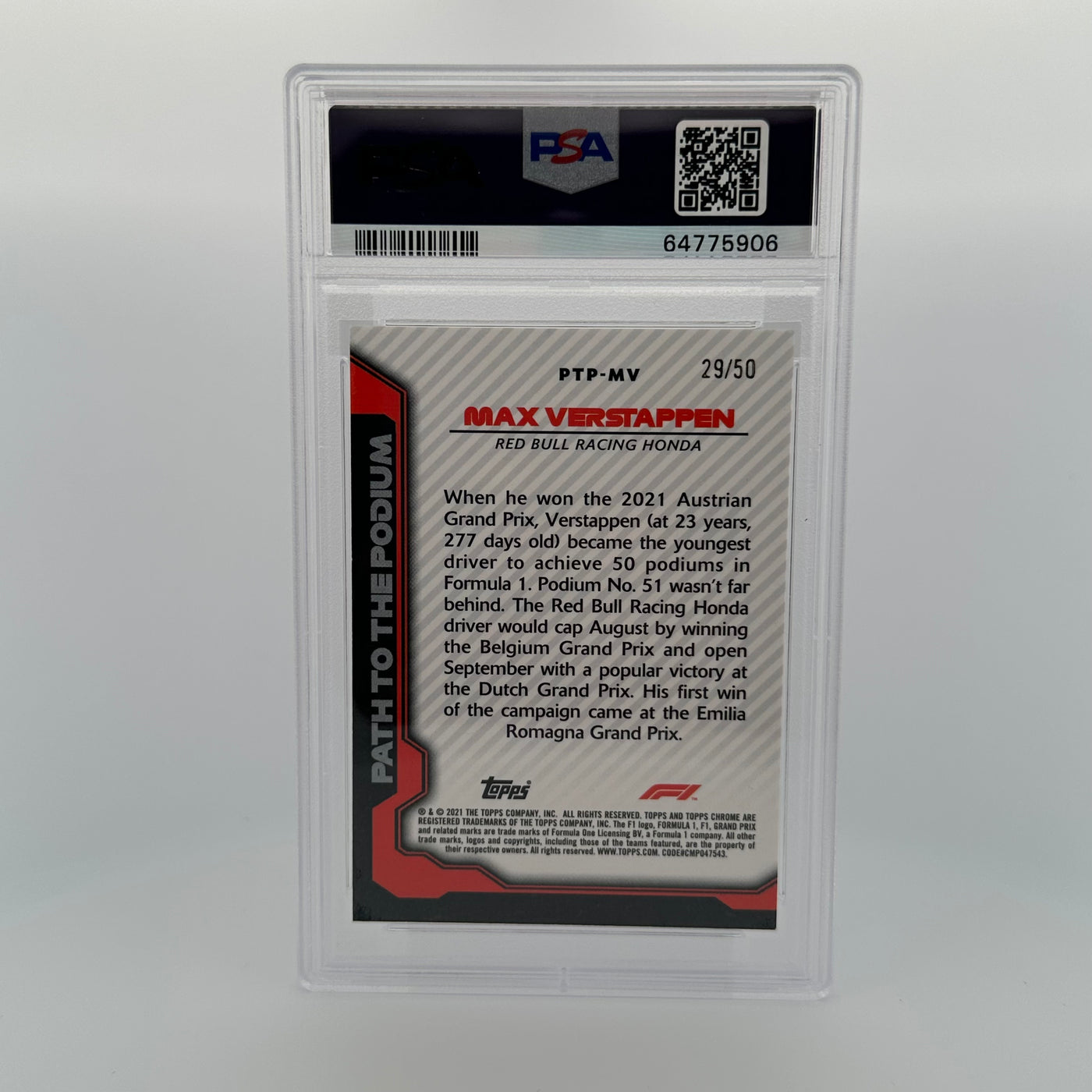 PSA 9 - 29/50 - MAX VERSTAPPEN # PTPMV - PATH TO THE PODIUM - GOLD REFRACTOR