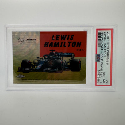 PSA 8 - 37/50 Lewis Hamilton - World On Wheels #54W-2 - Gold Wave Refractor