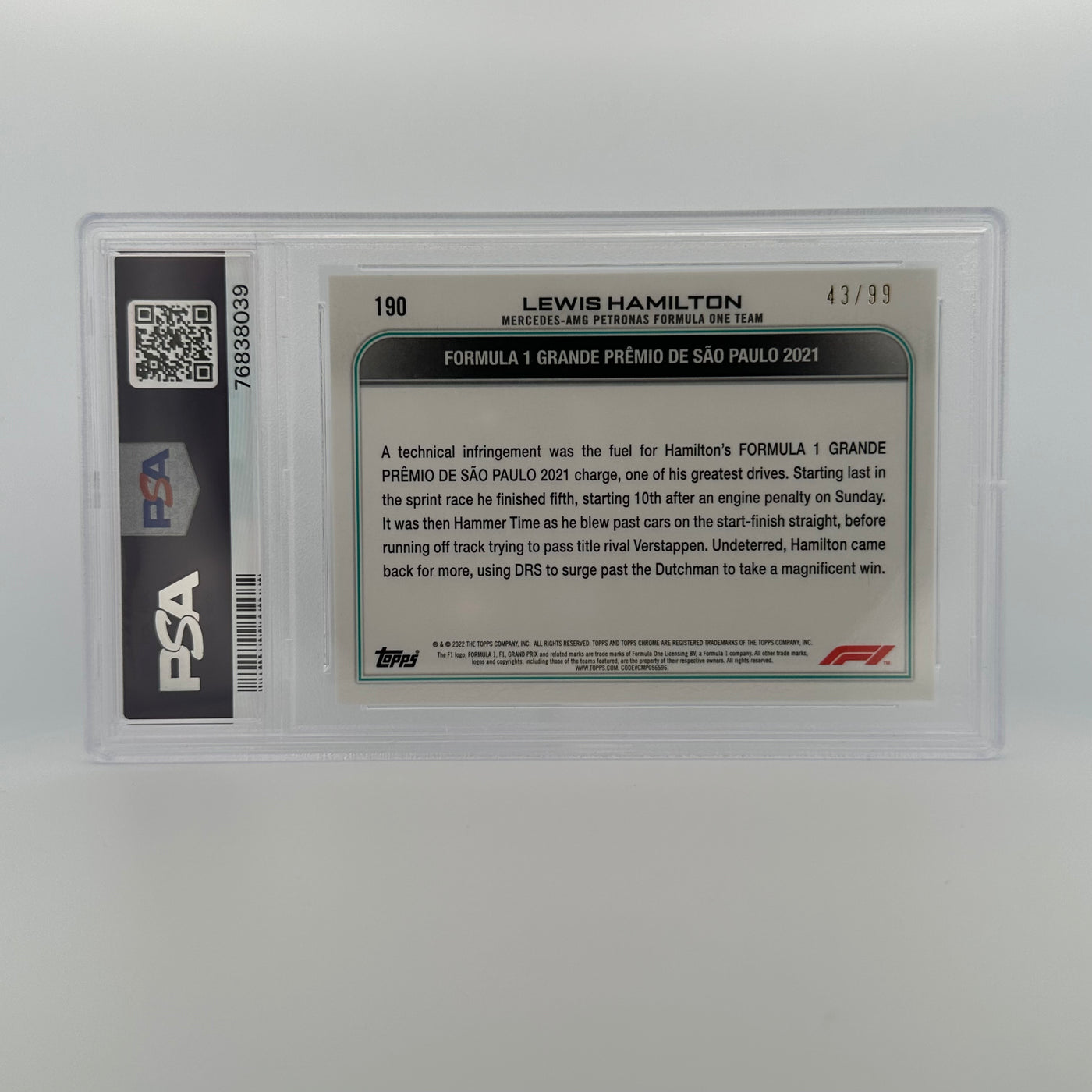 PSA 10 - 43/99 - LEWIS HAMILTON #190 - SAPPHIRE EDITION - AQUA