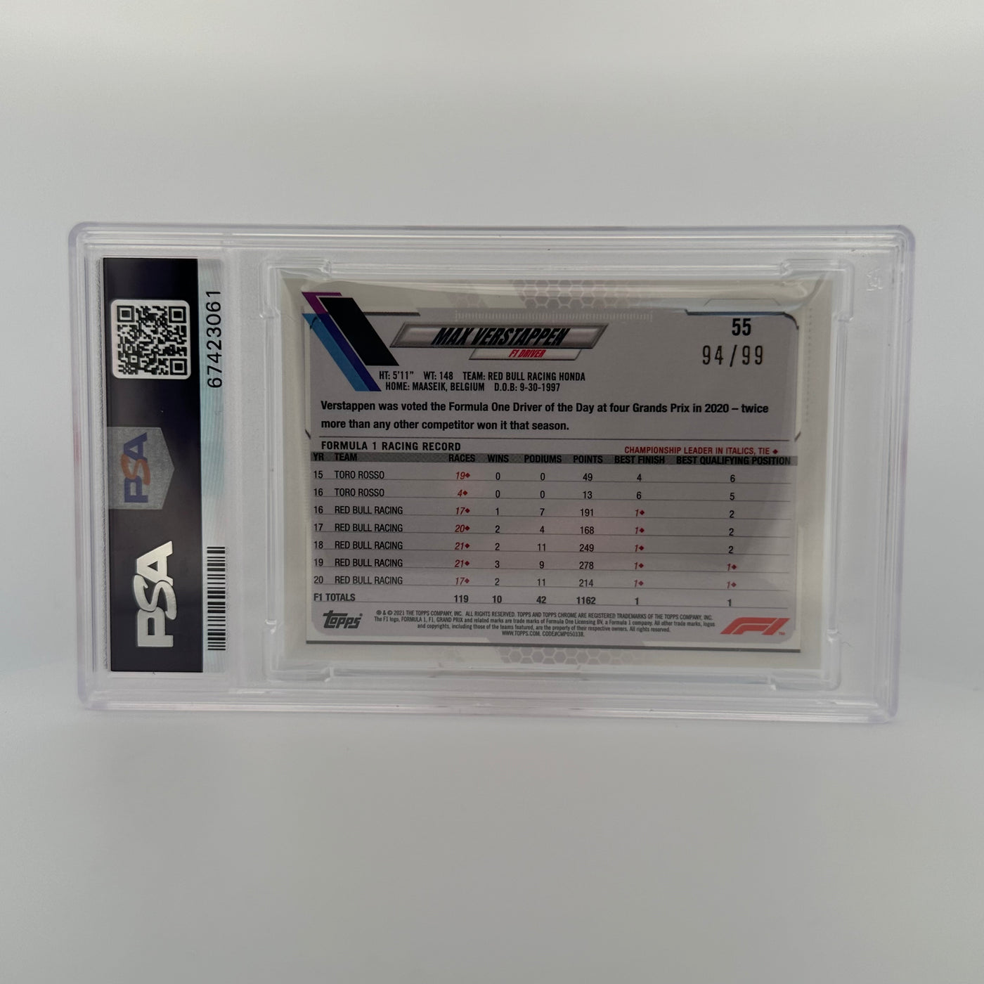 PSA 10 - 94/99 - Max Verstappen #55 - Sapphire Edition - Aqua