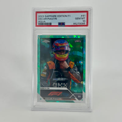 PSA 10 - 77/99 Oscar Piastri #41 - Aqua - Sapphire Edition - 2023 Topps Chrome F1 - Rookie Card (Copy)