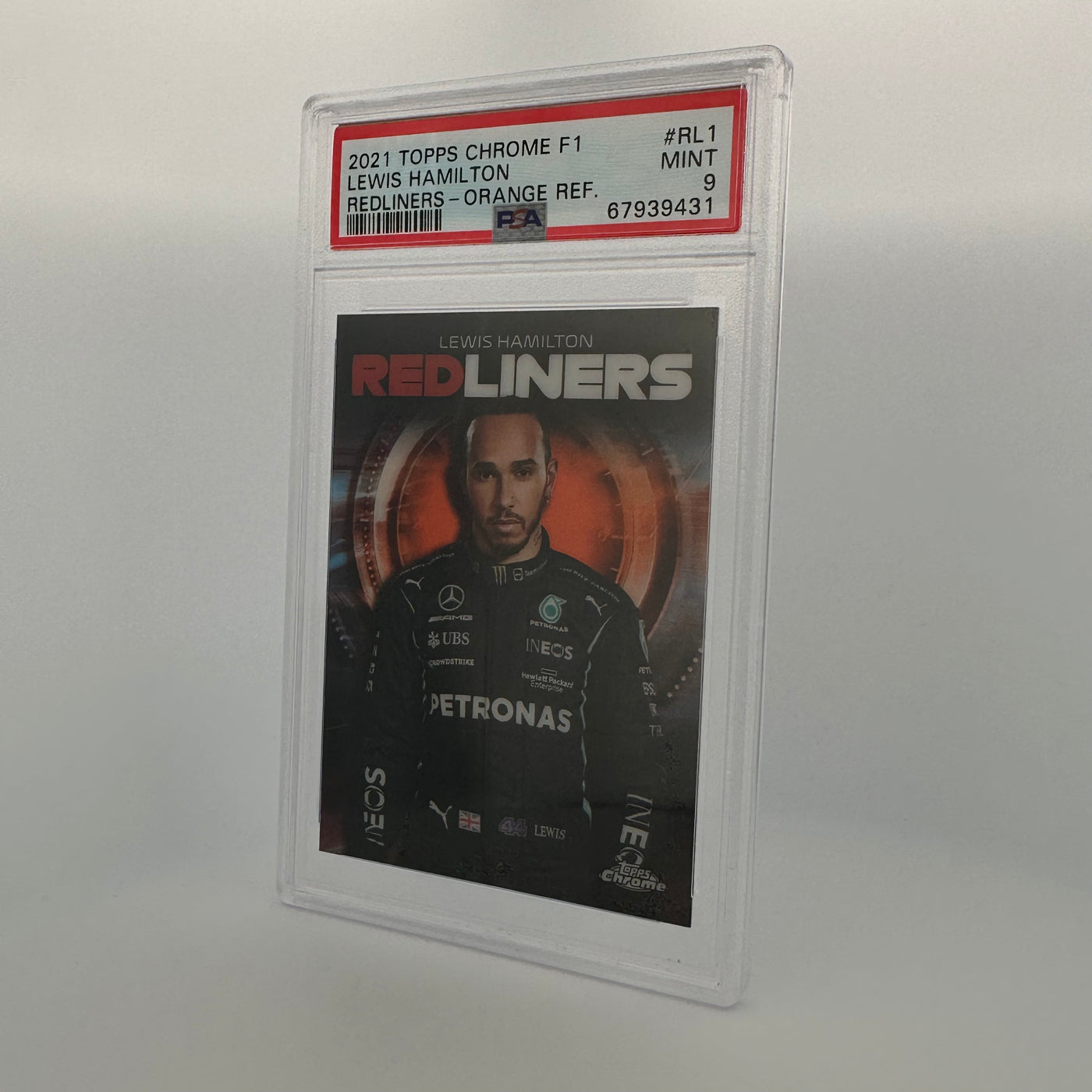 PSA 9 - 10/25 - LEWIS HAMILTON #RL1 - REDLINERS - ORANGE REFRACTOR