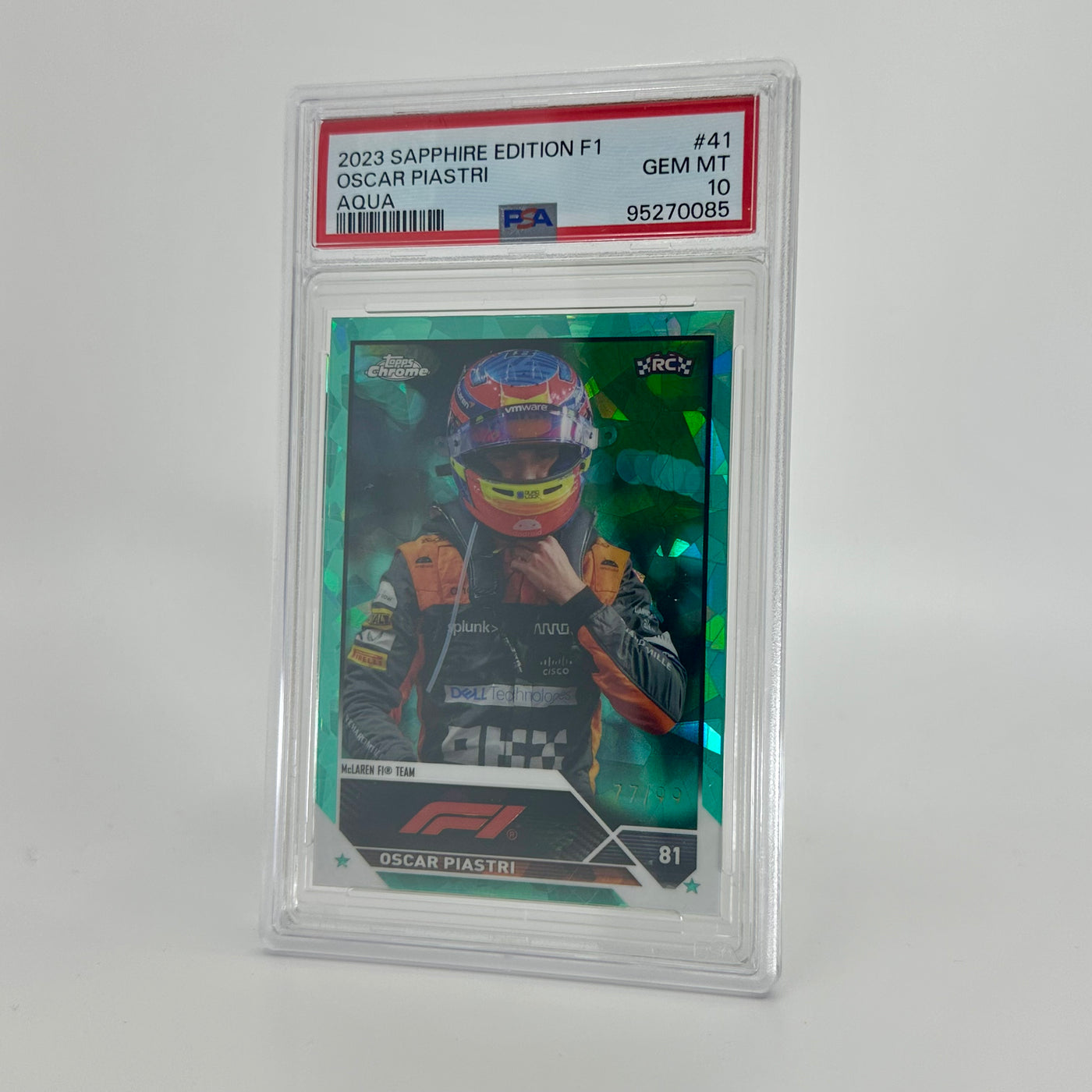 PSA 10 - 77/99 Oscar Piastri #41 - Aqua - Sapphire Edition - 2023 Topps Chrome F1 - Rookie Card (Copy)