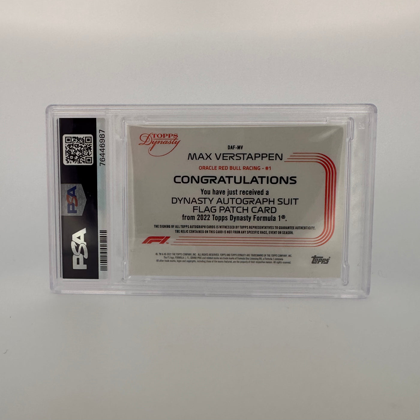 2/2 - Max Verstappen #MV - Auto Flag Patch - 2022 Topps Dynasty F1 - PSA 8