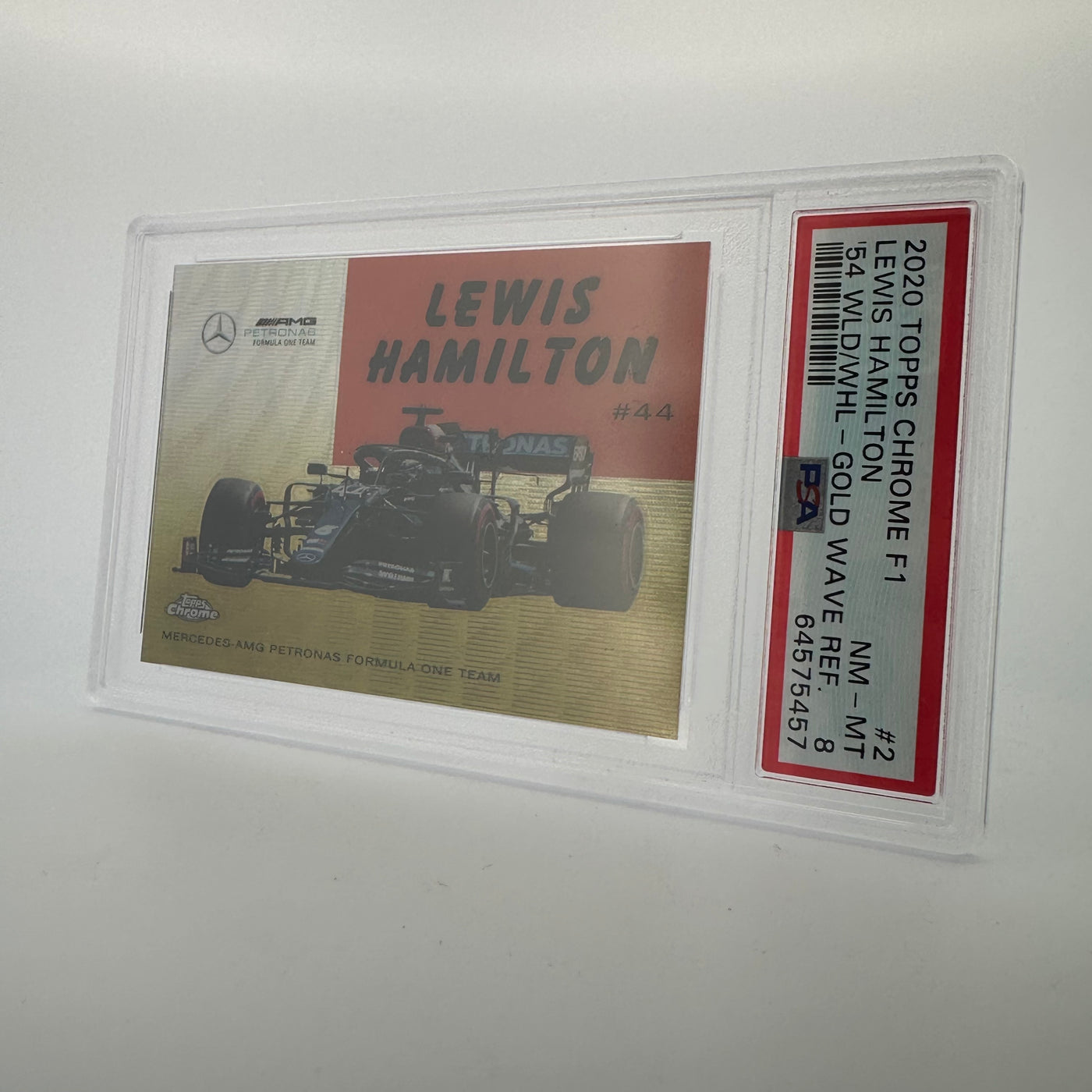 PSA 8 - 37/50 Lewis Hamilton - World On Wheels #54W-2 - Gold Wave Refractor