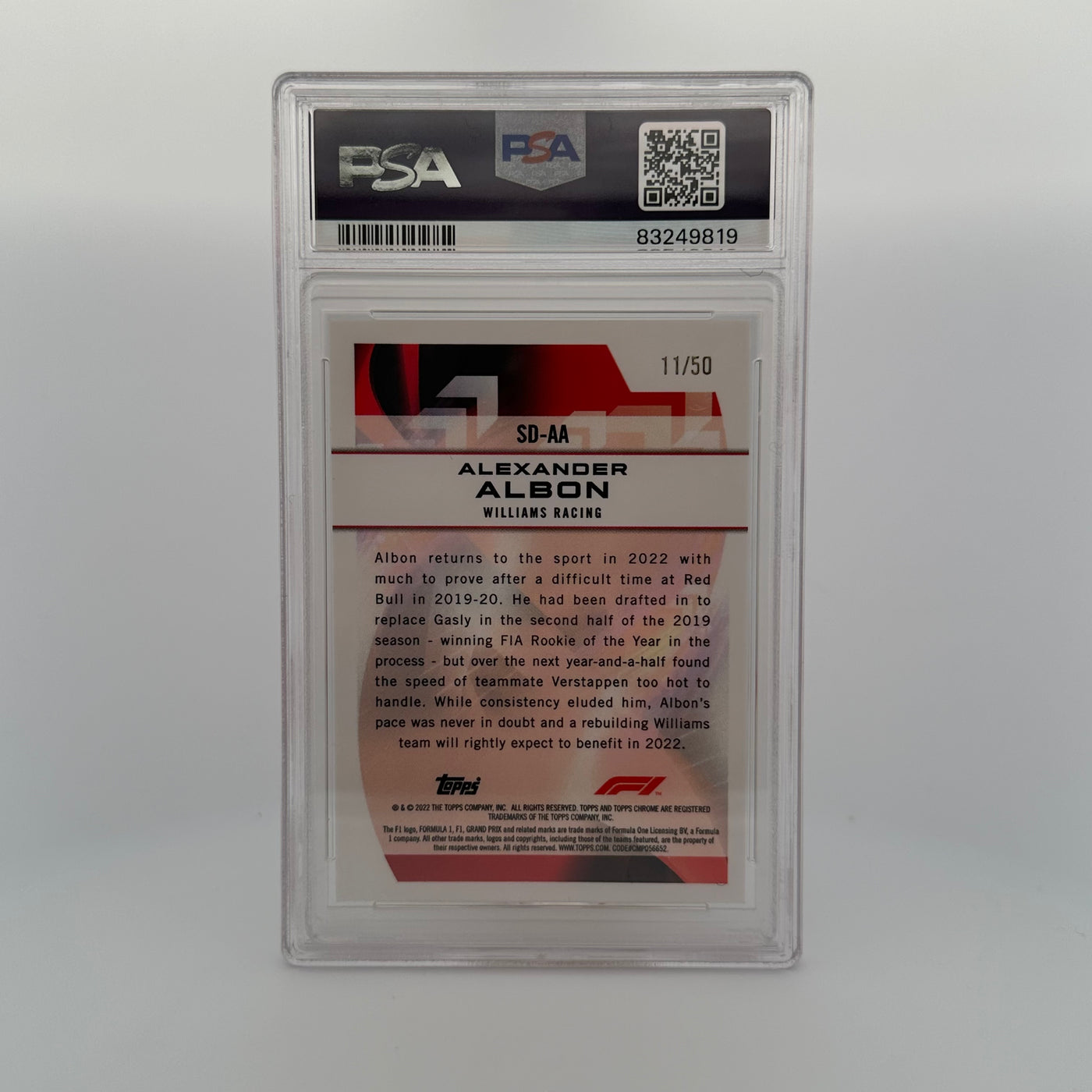 PSA 8 - 11/50 - Alexander Albon #SPAA Speed Demons - Gold Wave Refractor