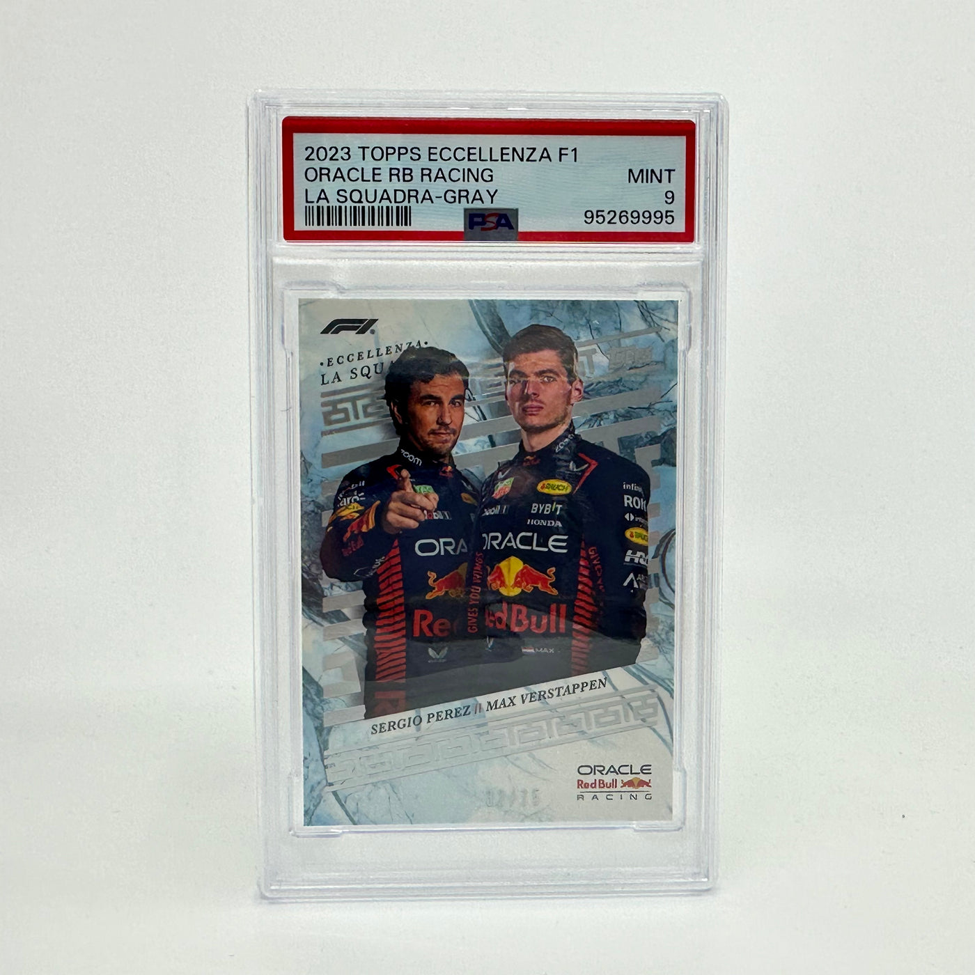 PSA 9 - 32/75 Verstappen/Perez - Gray - 2023 Eccellenza La Squadra