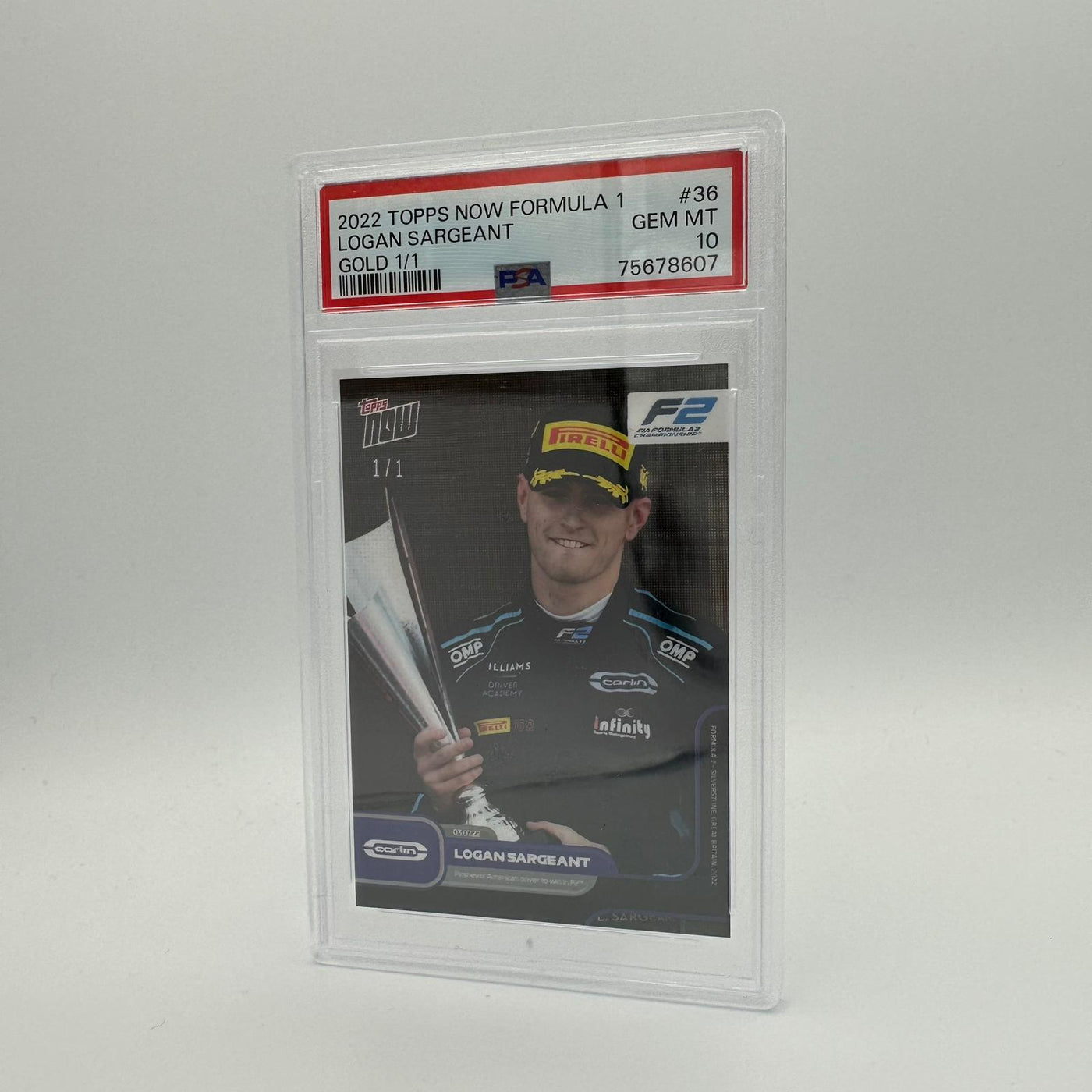 PSA 10 - 1/1 Logan Sargeant - First-Ever American Driver to win in F2 #036 - GOLD