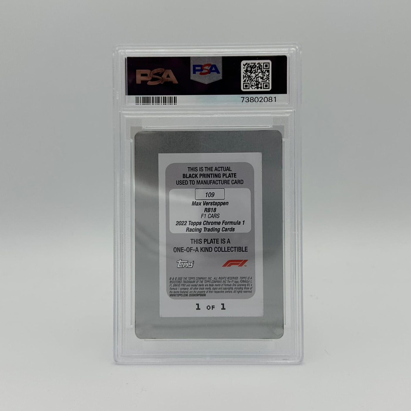 PSA Authentic - 1/1 Max Verstappen #109 - Black Printing Plate