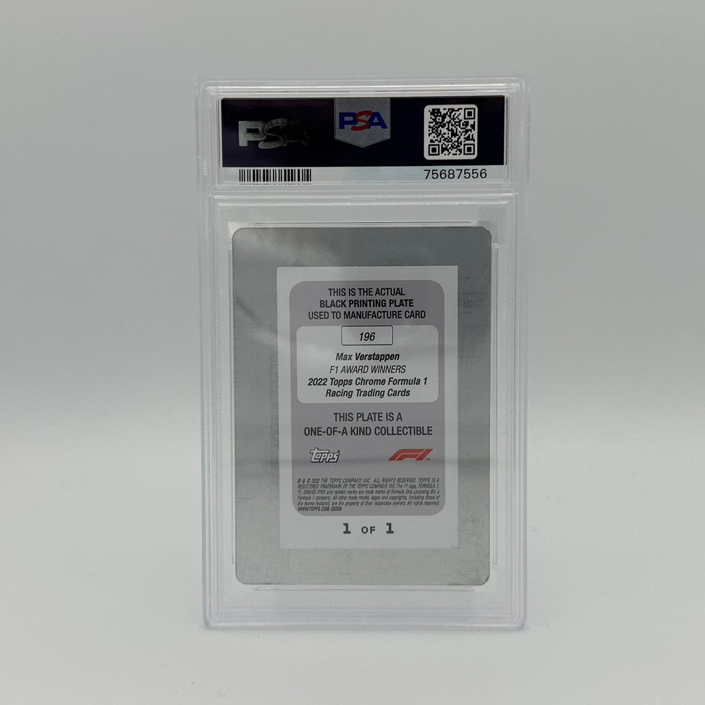 PSA Authentic - 1/1 Max Verstappen #196 - Black Printing Plate