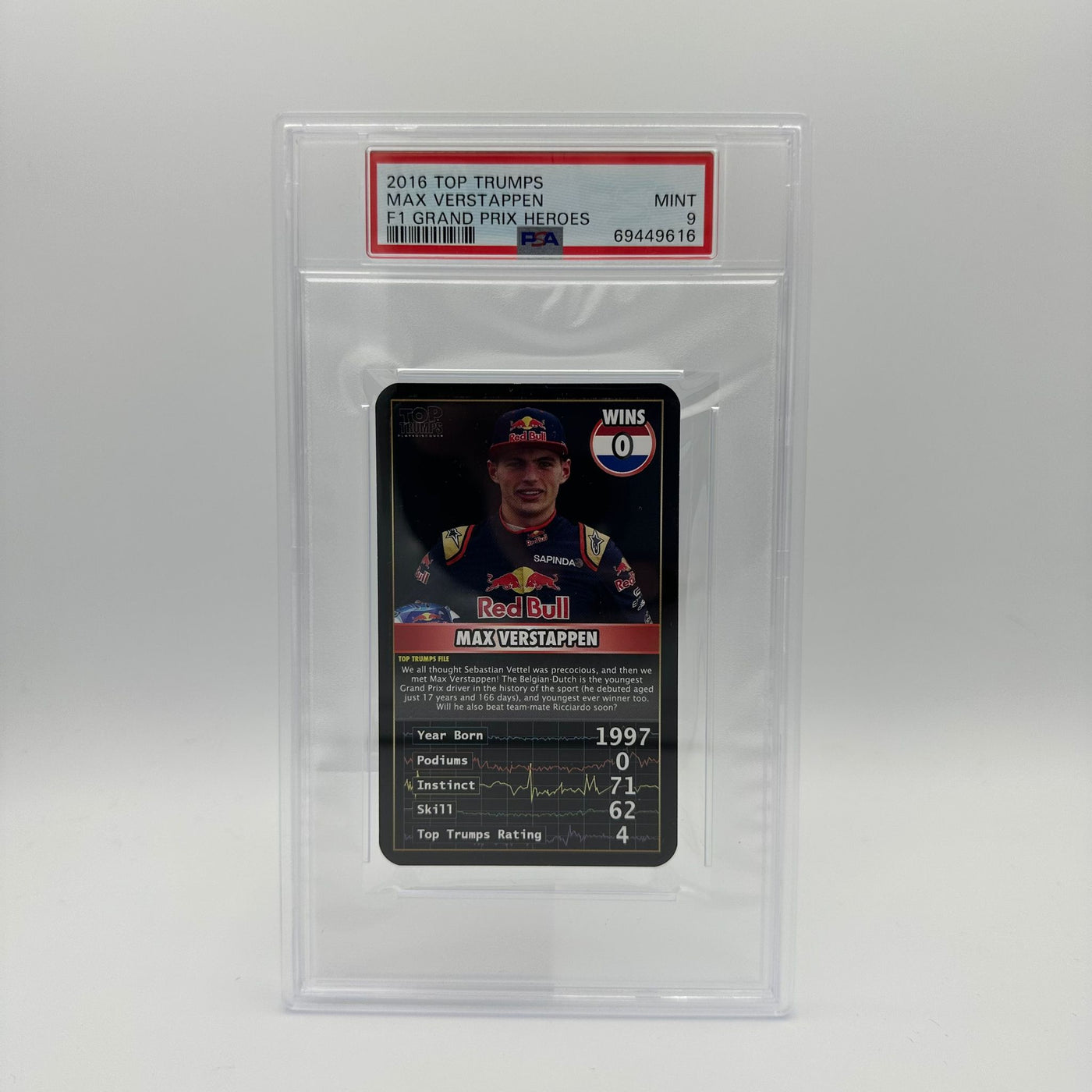 Rookie Card - PSA 9 - 0 Wins - Max Verstappen - Top Trumps - 2016 Grand Prix Heroes