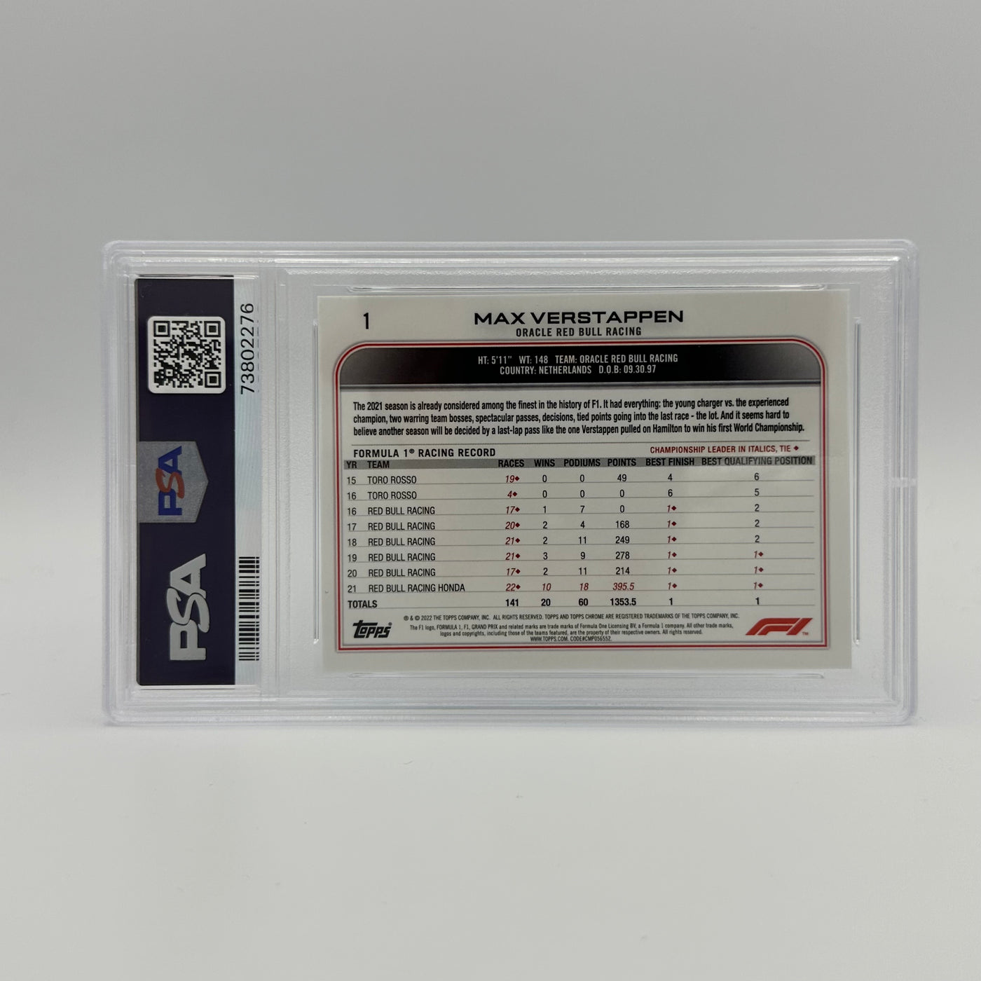 PSA 9 - MAX VERSTAPPEN #1 - SAPPHIRE EDITION SPP