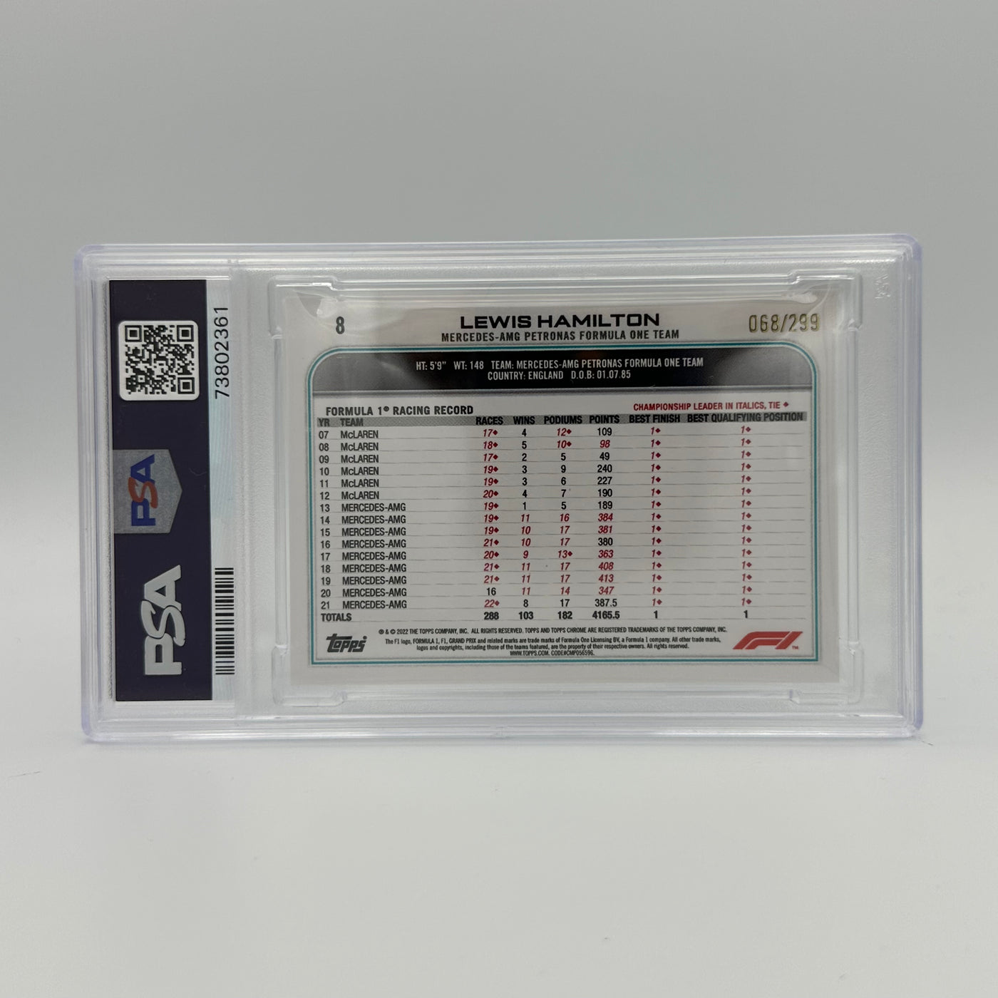 PSA 9 - 68/299 LEWIS HAMILTON #8 - MINI DIAMONDS REFRACTOR