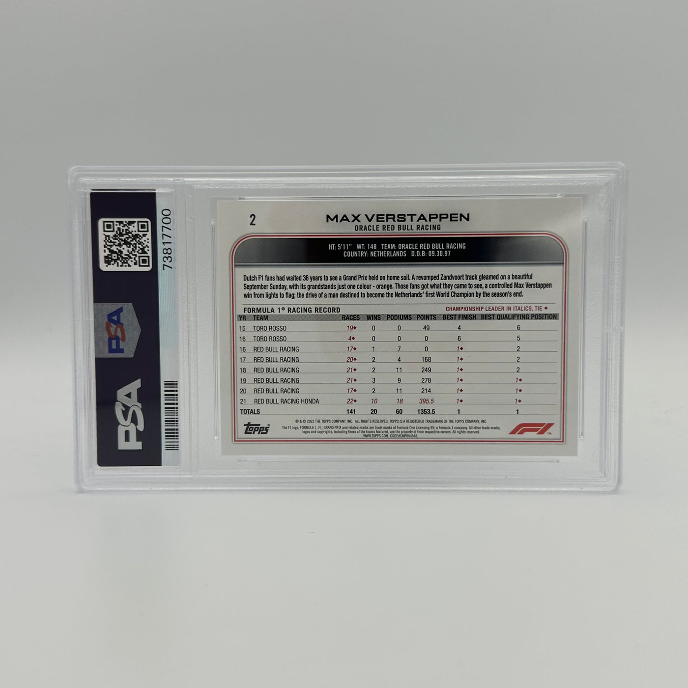 PSA 9 - MAX VERSTAPPEN #2 - SP