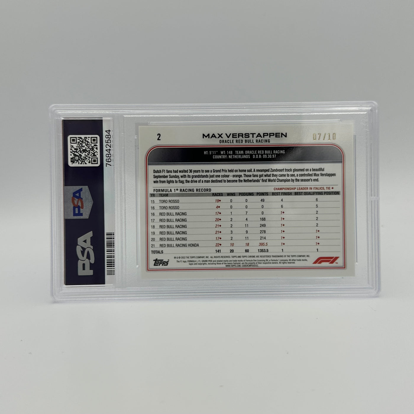 PSA 9 - 07/10 MAX VERSTAPPEN #2 -  SAPPHIRE EDITION - SSP - PURPLE