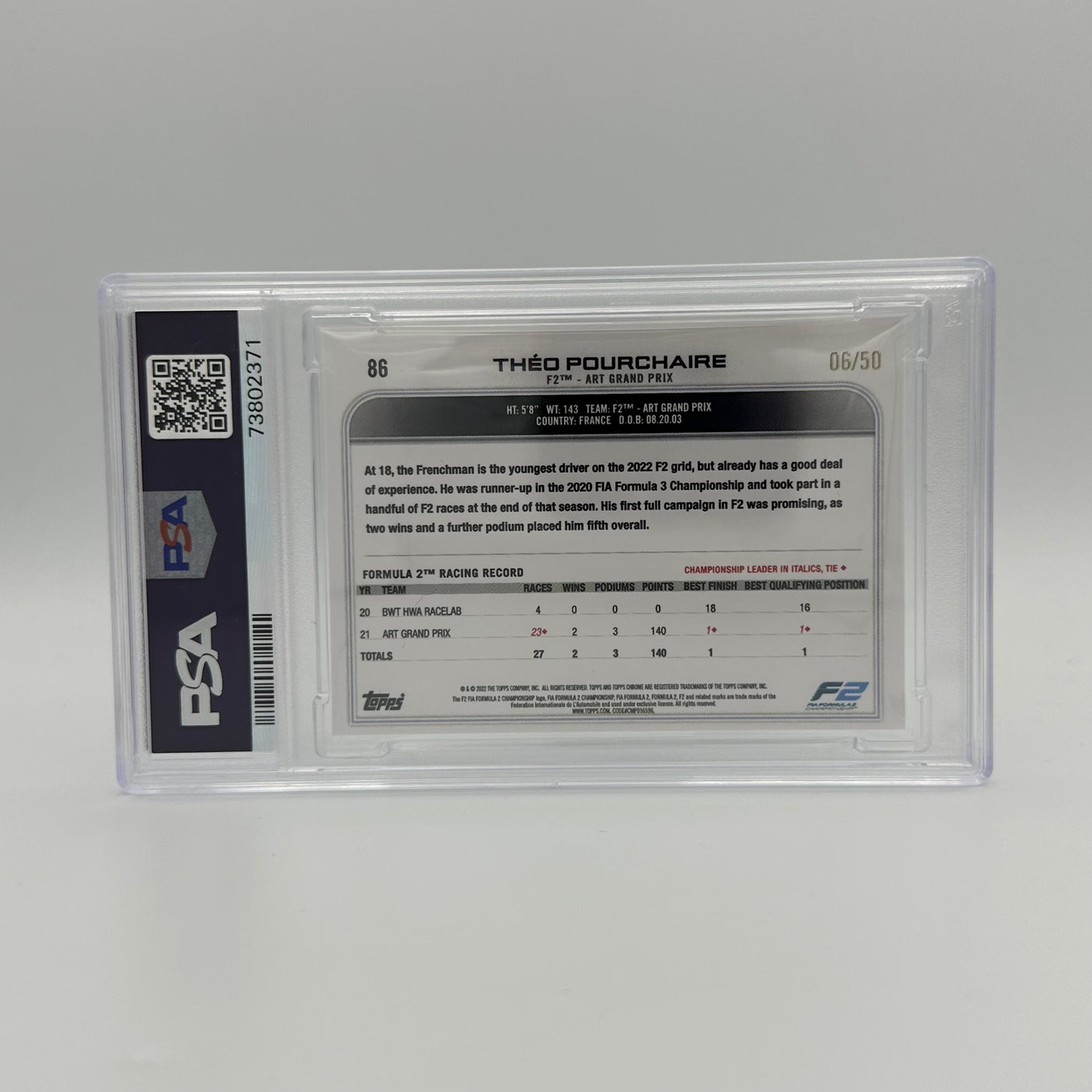 PSA 10 - 6/50 THEO POURCHAIRE #86 - GOLD CHECKER FLAG REFRACTOR