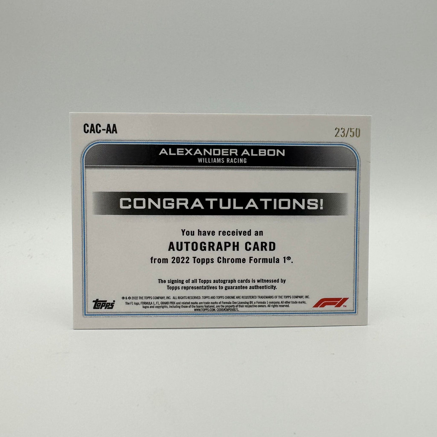 23/50 - Alexander Albon CAC-AA - Gold Autograph